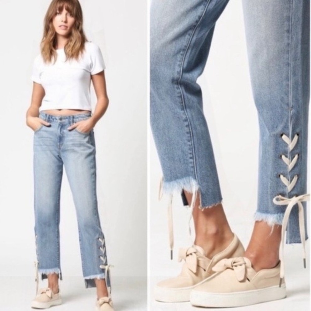 HIDDEN Coquette Lace Up High Rise Boho Straight Raw Hem Jeans Size 27